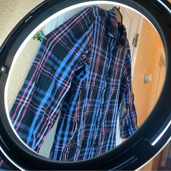 Betsey Johnson Intimates Women M Pajama Top Button Up Fun Plaid (Missing Button) - Picture 6 of 13